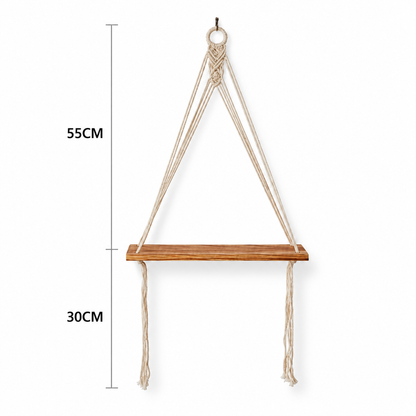 Boho Macrame Hanging Wood Shelf with Cotton Rope