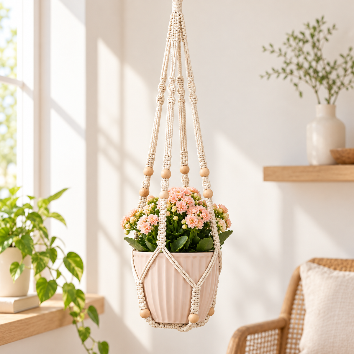 Decorative Handwoven Macrame Plant Hanger for Indoor Home Decor