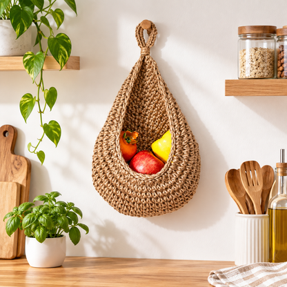 Handwoven Hanging Fruit Basket for Kitchen Storage