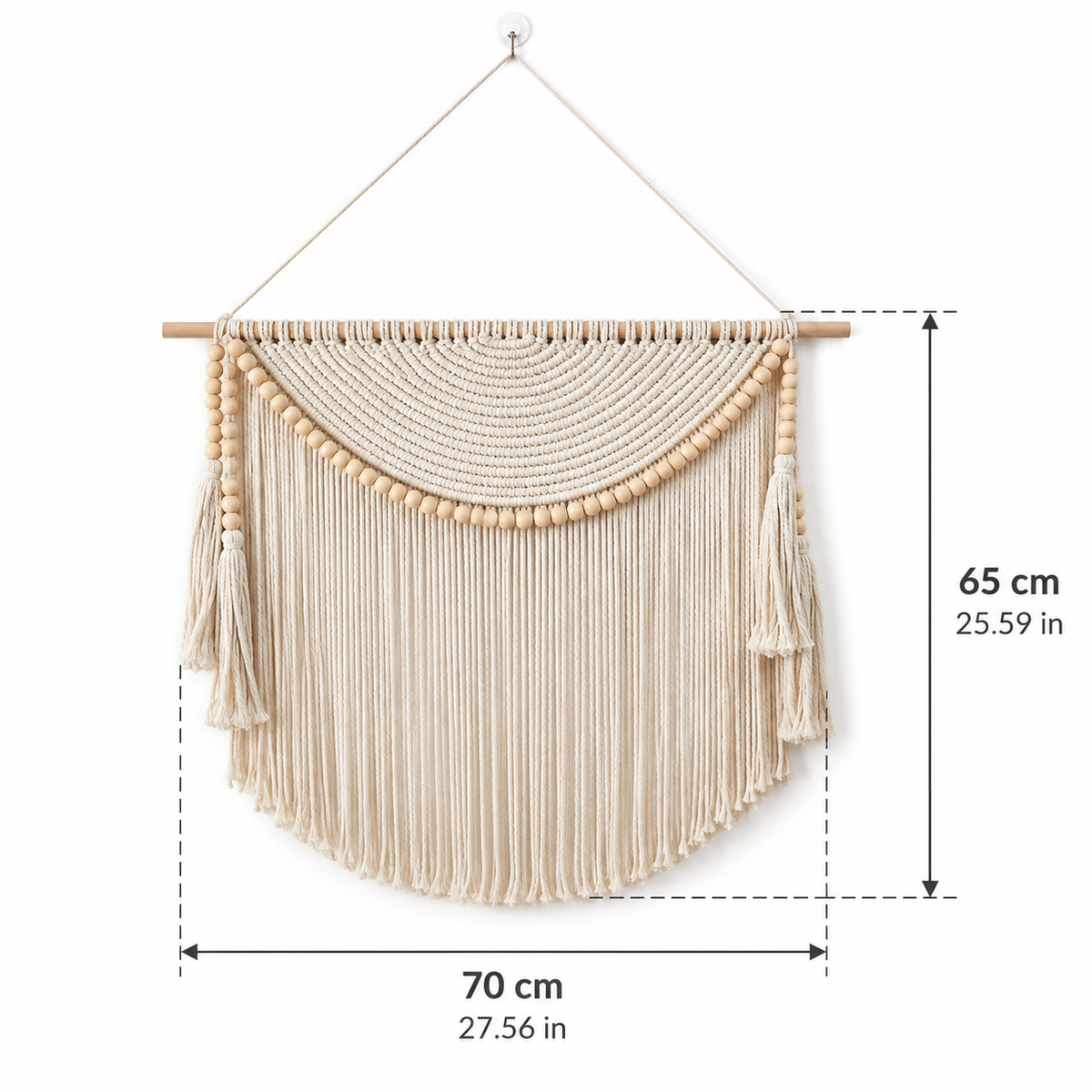 Handwoven Macrame Wall Art with Wooden Beads