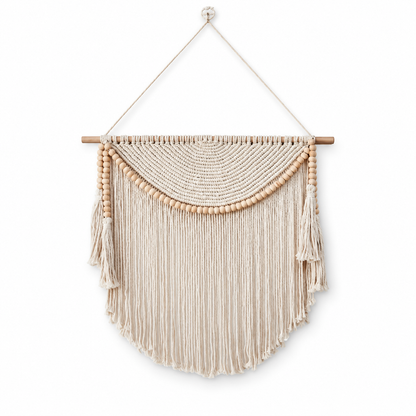 Handwoven Macrame Wall Art with Wooden Beads