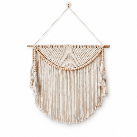 Handwoven Macrame Wall Art with Wooden Beads