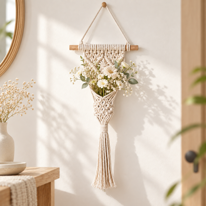 Handwoven Macrame Wall Hanging Flower Pocket