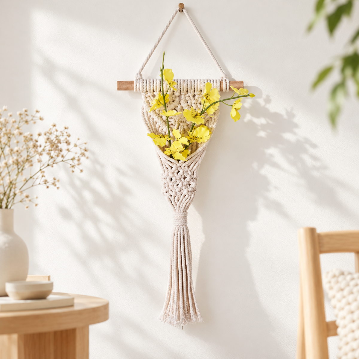 Handwoven Macrame Wall Hanging Flower Pocket